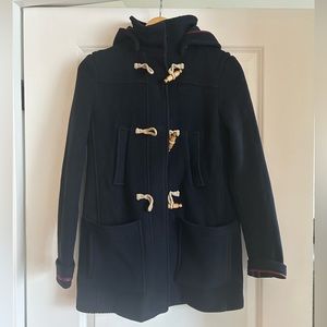 Topshop Wool Blend Toggle Duffle Pea Coat with Removable Hood Navy Blue US 2